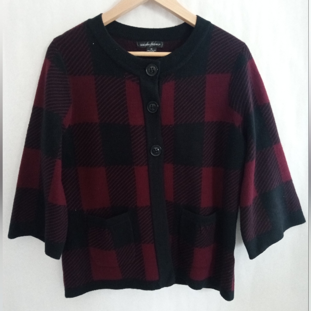 Christopher & Banks Black and Red Cape with Cozy Plaid Pattern